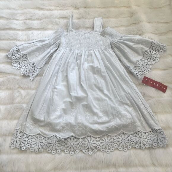 Biscotti NWT Light Blue Embroidered Bodice Off The Shoulder Dress (10) - Picture 3 of 8